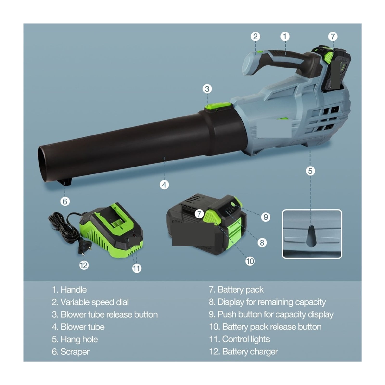 20V 4.0Ah Battery Cordless Leaf Blower, Variable Speed Air Powered Blower Sweeper For Dust,Snow Blowing Garden Power Tool ,Powerful & Energy-Efficient