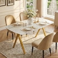 thumbnail image 2 of Mintazer 51" Modern Rectangular Dining Table with Marble Tempered Glass Top & Gold Metal Legs, Kitchen Table for 4-6 People, Gold & White, 2 of 10