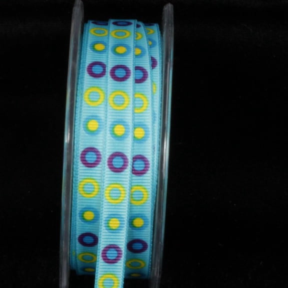 The Ribbon People Sky Blue and Yellow Polka Dot Wired Craft Ribbon 0.25" x 108 Yards