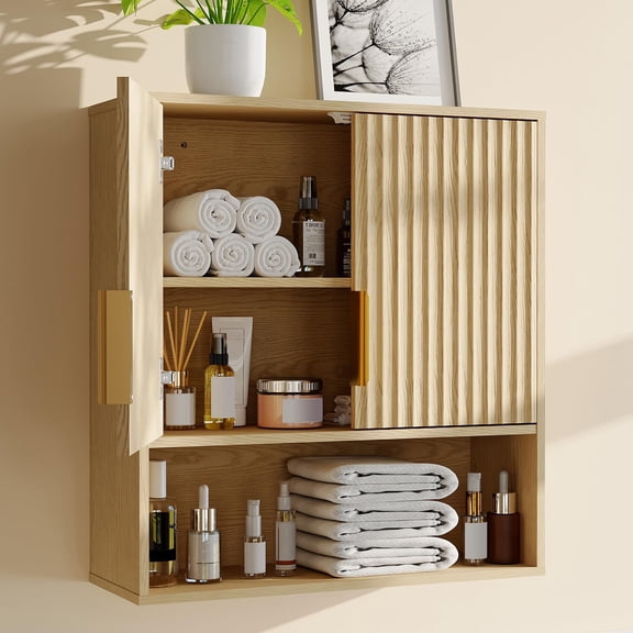 COZONY 23" Bathroom Wall Cabinet with Barn Doors and Adjustable Shelves, Wall Mounted Medicine Cabinet for Bathroom, Kitchen, Laundry Room,Oak
