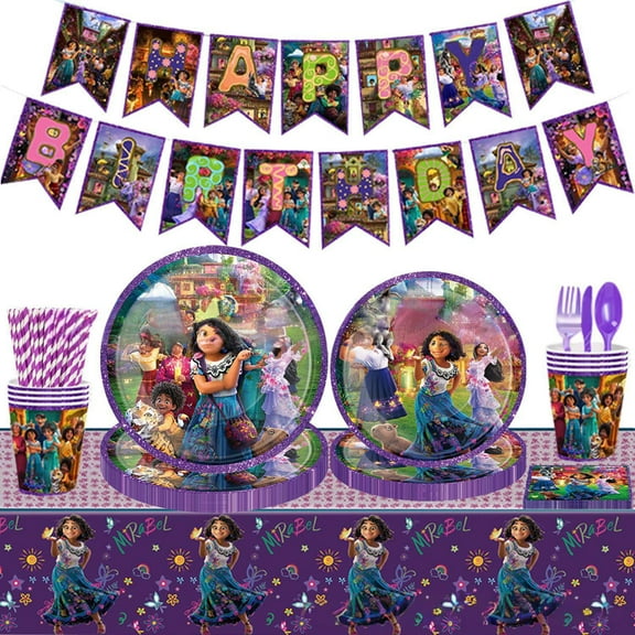 Encanto Birthday Party Supplies Includes Dinner & Dessert Plates, Napkins, Cups, Banner and Tablecloth