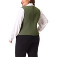 thumbnail image 3 of Agnes Orinda Women's Plus Size Suit Vest Double Breasted Vintage Lapel Collar Dressy Waistcoat Vest with 2 Pockets 1X Army Green, 3 of 6