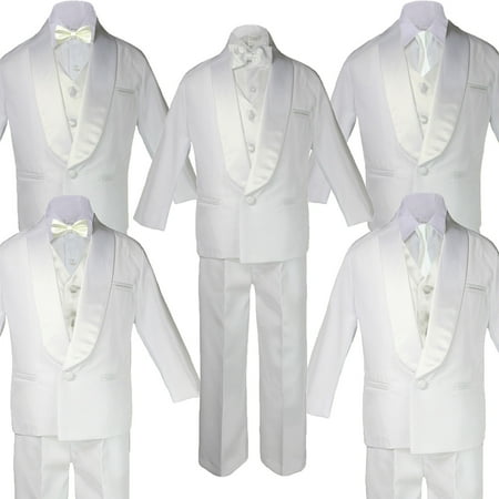 

Baby Teen White Satin Shawl Lapel Suits Tuxedo IVORY Satin Bow Necktie Vest