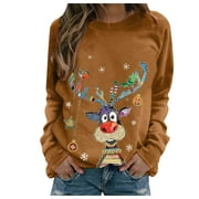 Jovati Sweaters for women Ugly Sweater Christmas Women Crew Neck Long Sleeve Knitted Pullover Snowmen Reindeer Themed for Office Holiday Sweater Party for Christmas Gift for Women