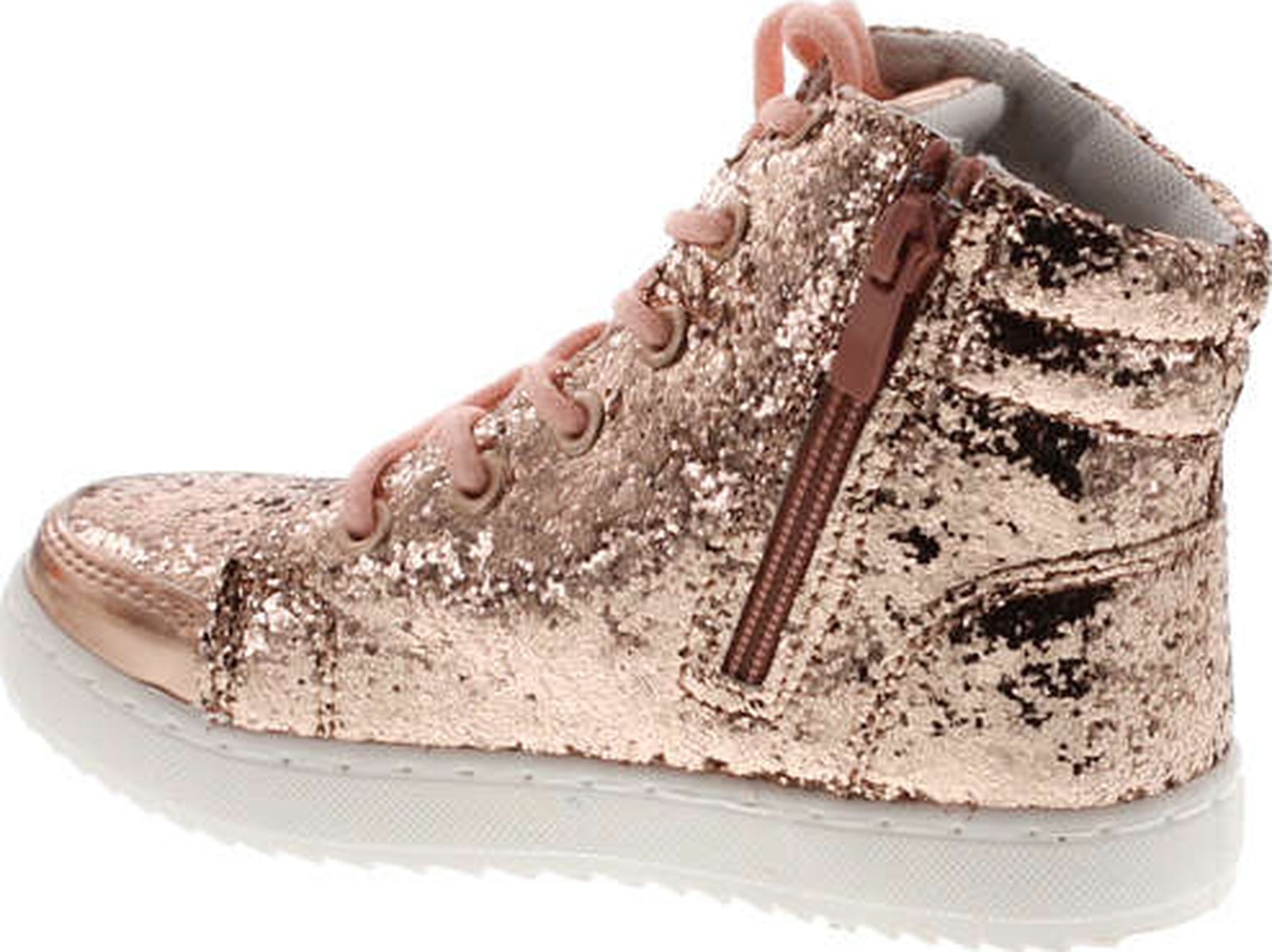 Link Ultra-69K Girl's Glitter Lace Up White Sole Ankle High Top Street Sneakers, Rose Gold, 9 - image 3 of 4