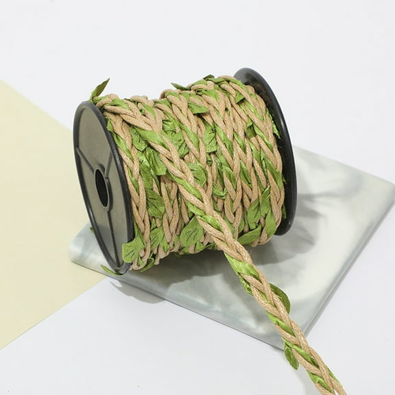 JingChun 39" Burlap Leaf Ribbon, Braided Decoration Vine Natural Jute Rope Twine with Artificial Leaves for Jungle Wedding Party Home Garden Decor