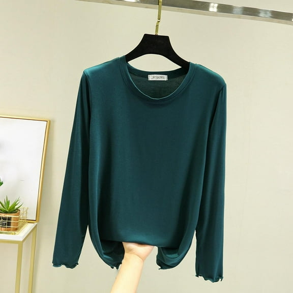 Ounisa Women's Crew Neck Long Sleeve Shirts Basic Loose Fit Layering Tops