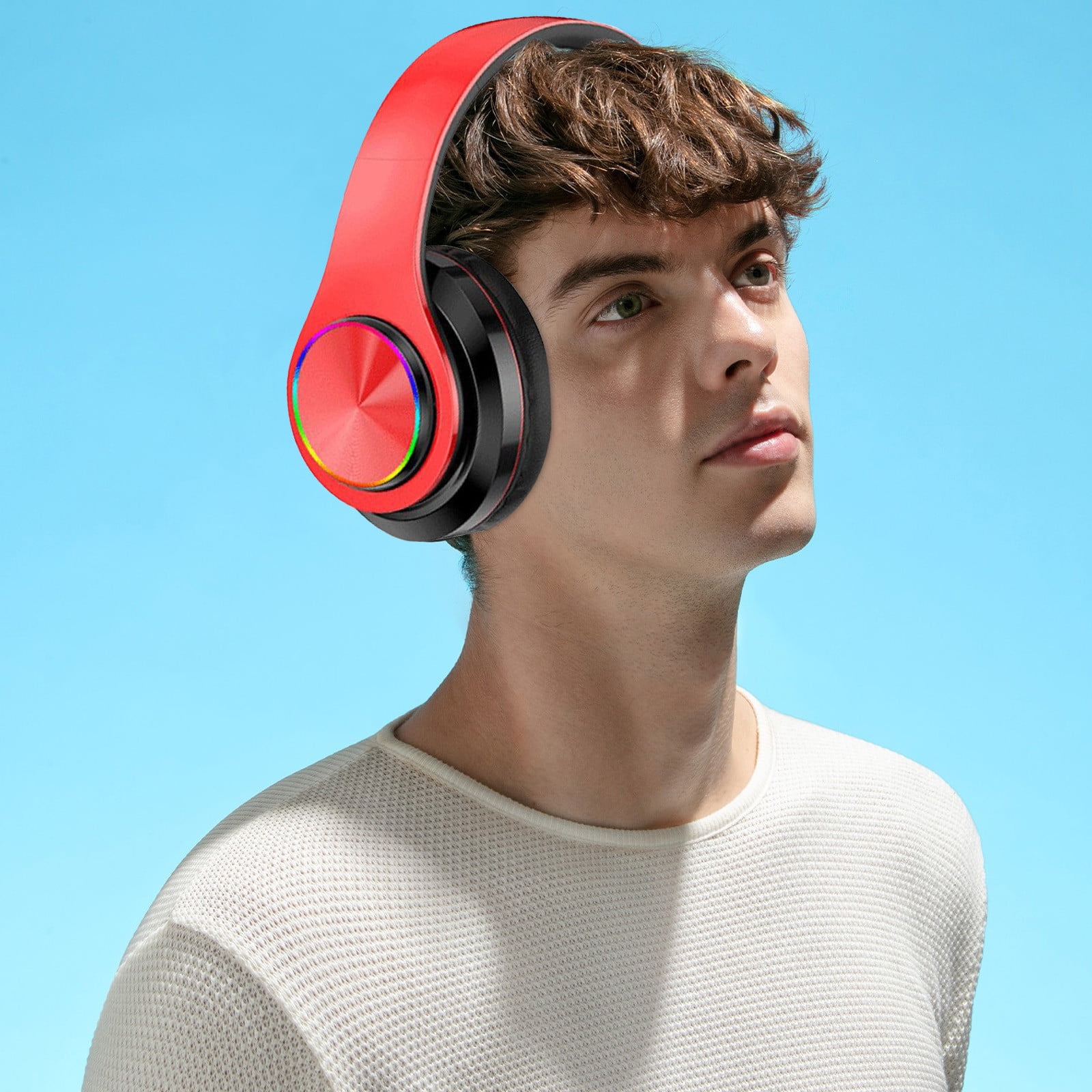 Bluetooth Headphones Over-Ear, Foldable Wireless and Wired Stereo Headset Micro SD/TF, FM for Cell Phone,PC,Soft Earmuffs &Light Weight for Prolonged Wearing,Red