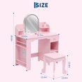 thumbnail image 4 of Kojooin Kids Vanity & Stool Set with Bookshelf, Lighted Drawer & Open Shelves, 4 of 7