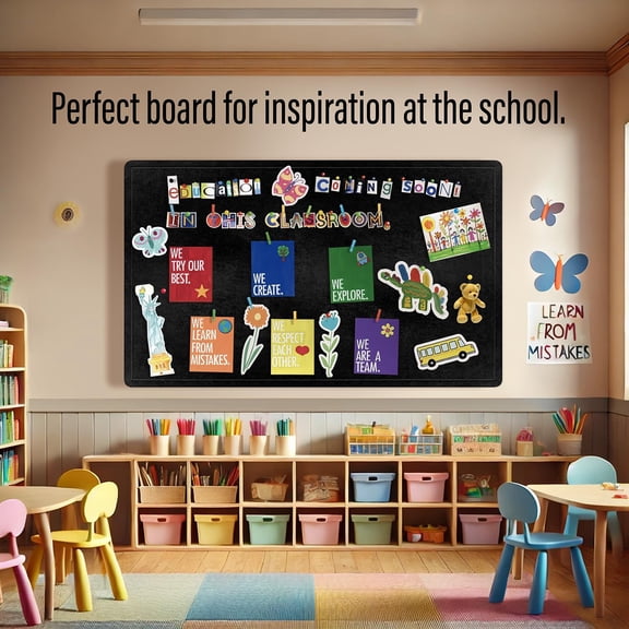 Large Bulletin Board 60 x 36 Inches - Foldable Felt Bulletin Board for Wall, Cork Board Alternative with 100 Color Pins & 12 Note Pads, Vision Board - Black