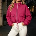 thumbnail image 2 of CBASIHI Womens Cropped Sweatshirts with Pockets- Casual Trendy Loose Fit Fall Stand Collar Zip Up Jackets Hot Pink Size M, 2 of 9