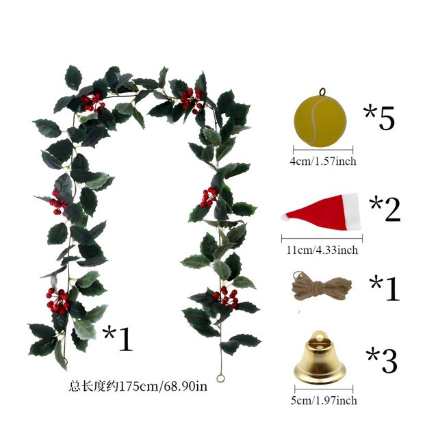 Adornos Navideños Xihbxyly de Ratán Hechos a Mano con Bolas de Frutos Rojos