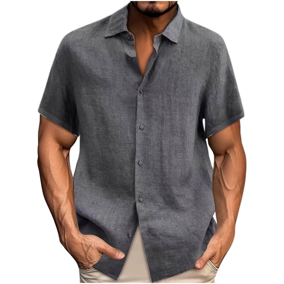 Men's Button Down Shirts Vintage Solid Color Sweater Lightweight Short Sleeve Summer Tops for Casual S-3XL