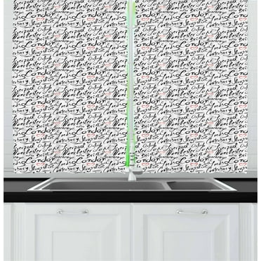 Ambesonne England Kitchen Curtains, Hand Lettering Cities, 55"x39", Black White Vermilion