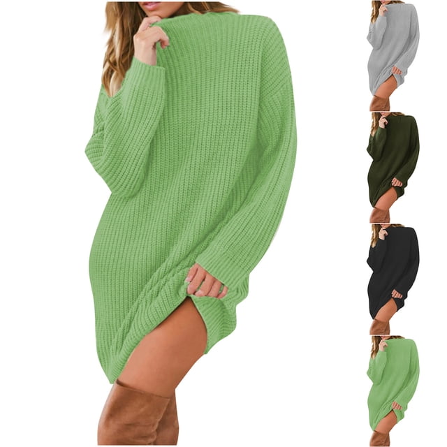 Meichang Robe Chandail Femme Surdimensionnée Col Montant Manches Longues Robe Courte Automne Hiver Coupe Ample Chandail Tricoté Robe Chandail