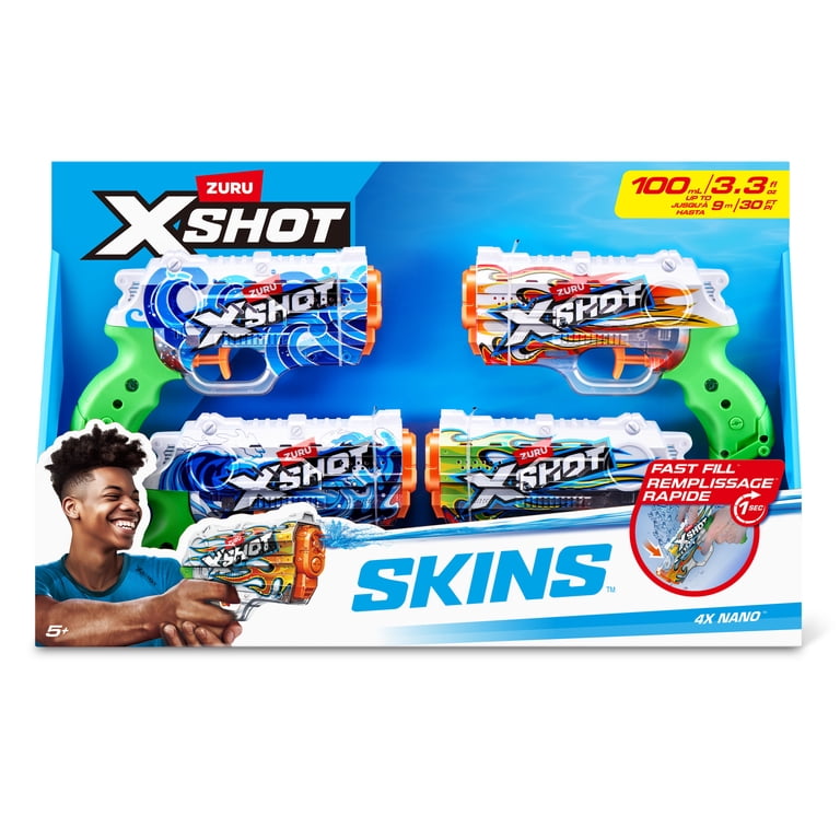 XSHOT, Water Fast-Fill Skins Nano Water Blaster, 4-pack, Up to 30