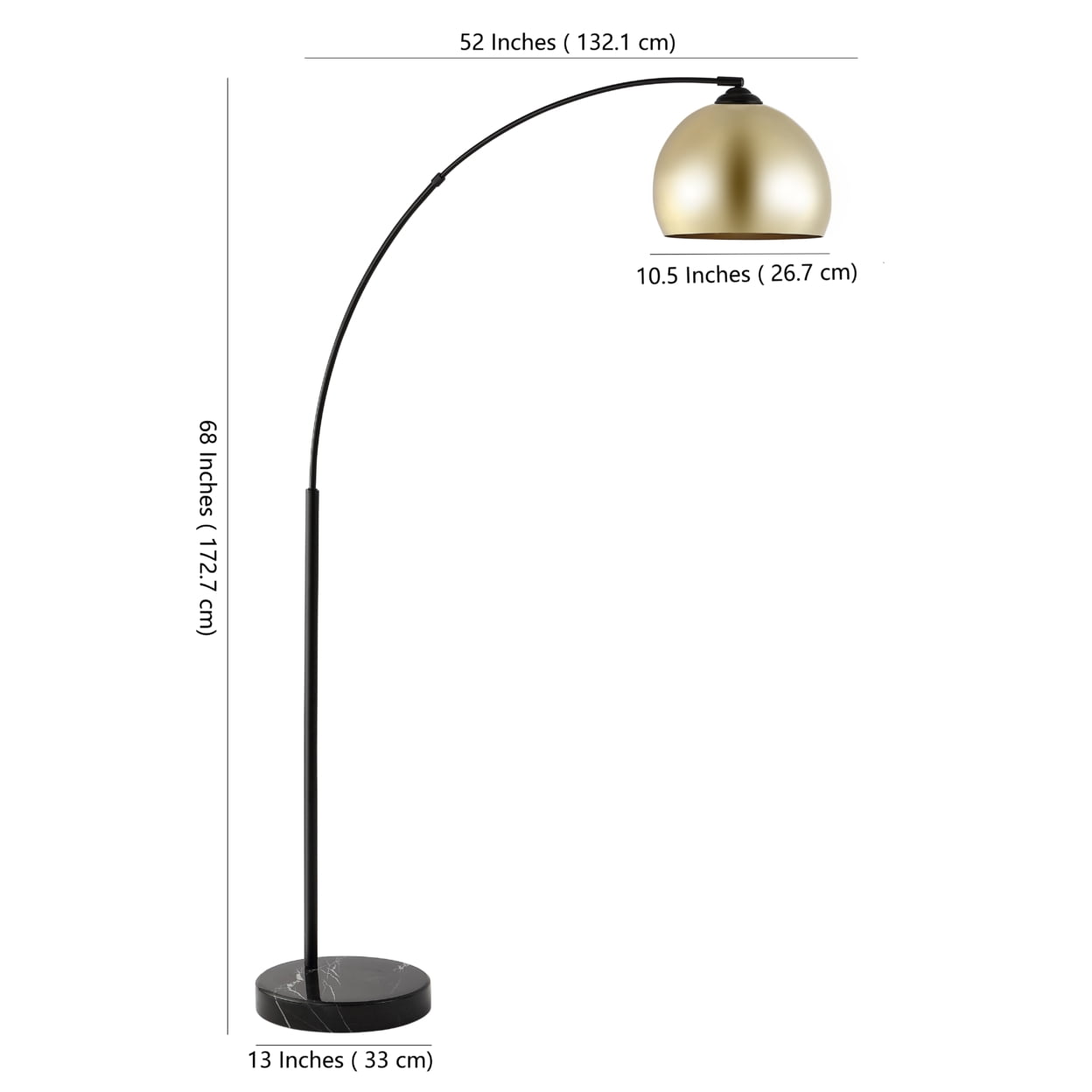 Safavieh Glarien 12" Contemporary Energy Efficient Black Floor Lamps with Gold Midcentury Modern Bowl