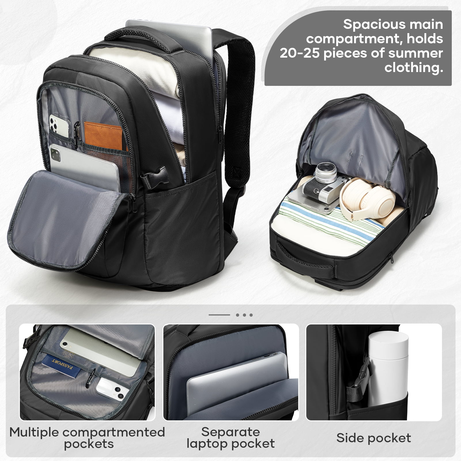 SYCNB Waterproof Lightweight Travel Backpack for Women, Laptop Backpack with Charging Port for College Student, Airline-Approved Carry On Backpack, Personal Item Travel Bag with Shoe Pouch Black