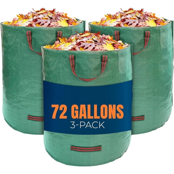 3 Pack 72 Gallon Yard Waste Bags, Reusable Collapsible Heavy Duty Garden Leaf Bags with Handles for for Leaves, Debris, Grass Clippings, Garden Trash