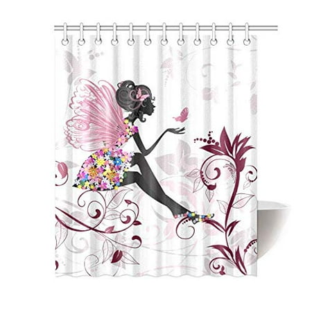 Mkhert Flower Fairy With Butterflies Shower Curtain Bath Curtain