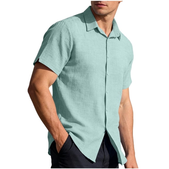 Ohufall Button Front Shirts for Men Turn-down Collar Short Sleeve Casual Shirts Summer Lightweight Plus Size Tops
