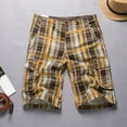 thumbnail image 3 of Tslinn Men’s Classic Cargo Stretch Shorts, Multi Pocket, Checkered, Yellow, 3 of 6