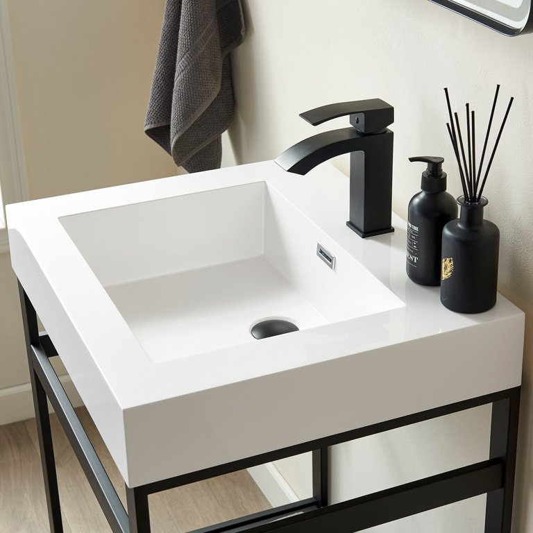 Vinnova Design Rectangular White Finish Composite Granite