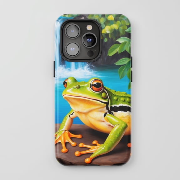 Green Frog For All iPhone Series Tough Phone Case Realistic Nature Art Green Blue Vibrant