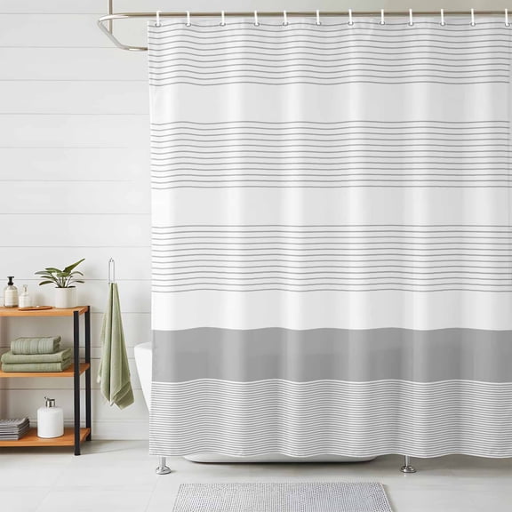 Shower Curtains for Bathroom, Grey Stripe Waterproof Fabric Shower Curtain, Modern Abstract Monochrome Geometric Decorative Bathroom Curtain for Bathtub, 72"x72", No Hooks Included
