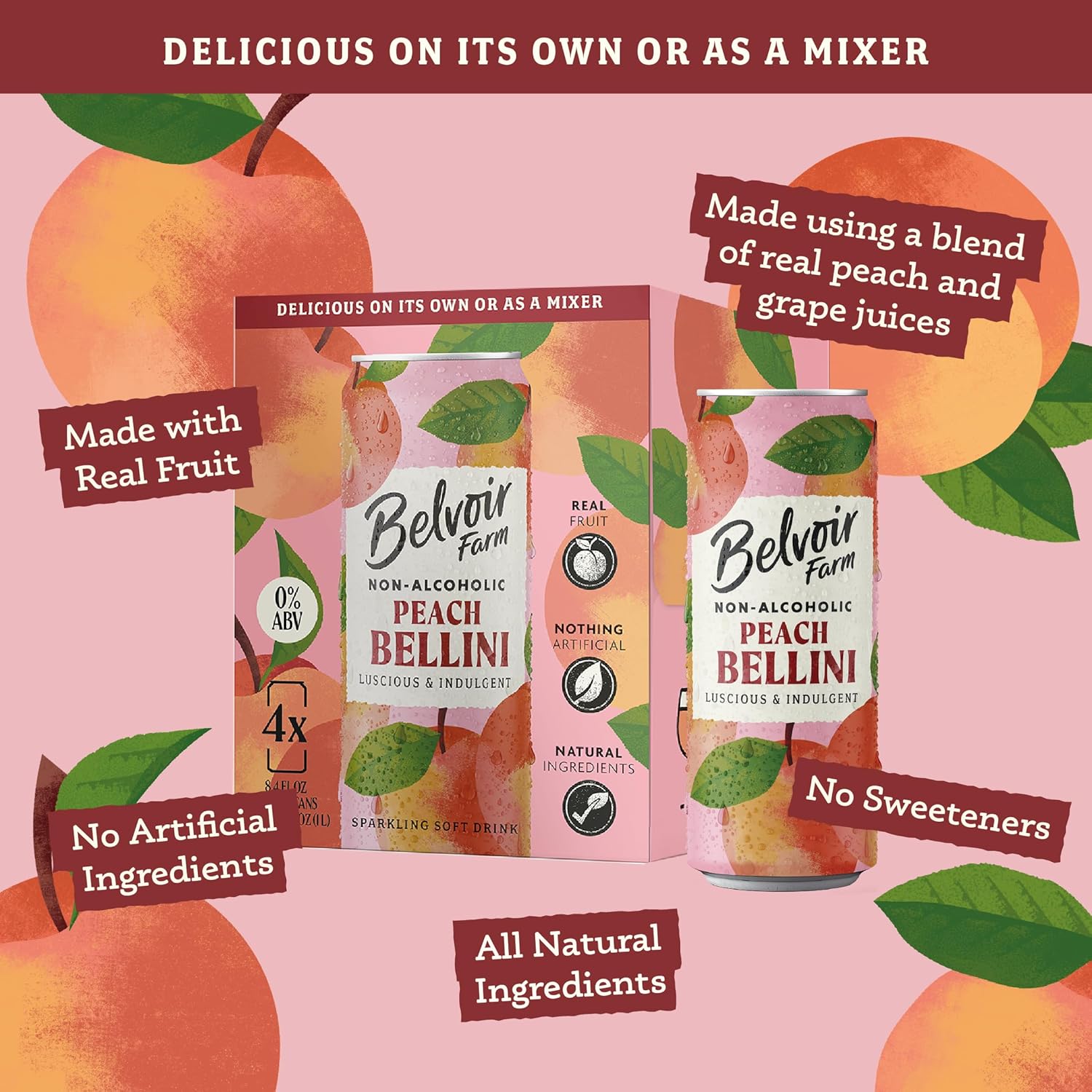 Belvoir Farm Non Alcoholic Peach Bellini 4-Pack of 8.4oz Cans