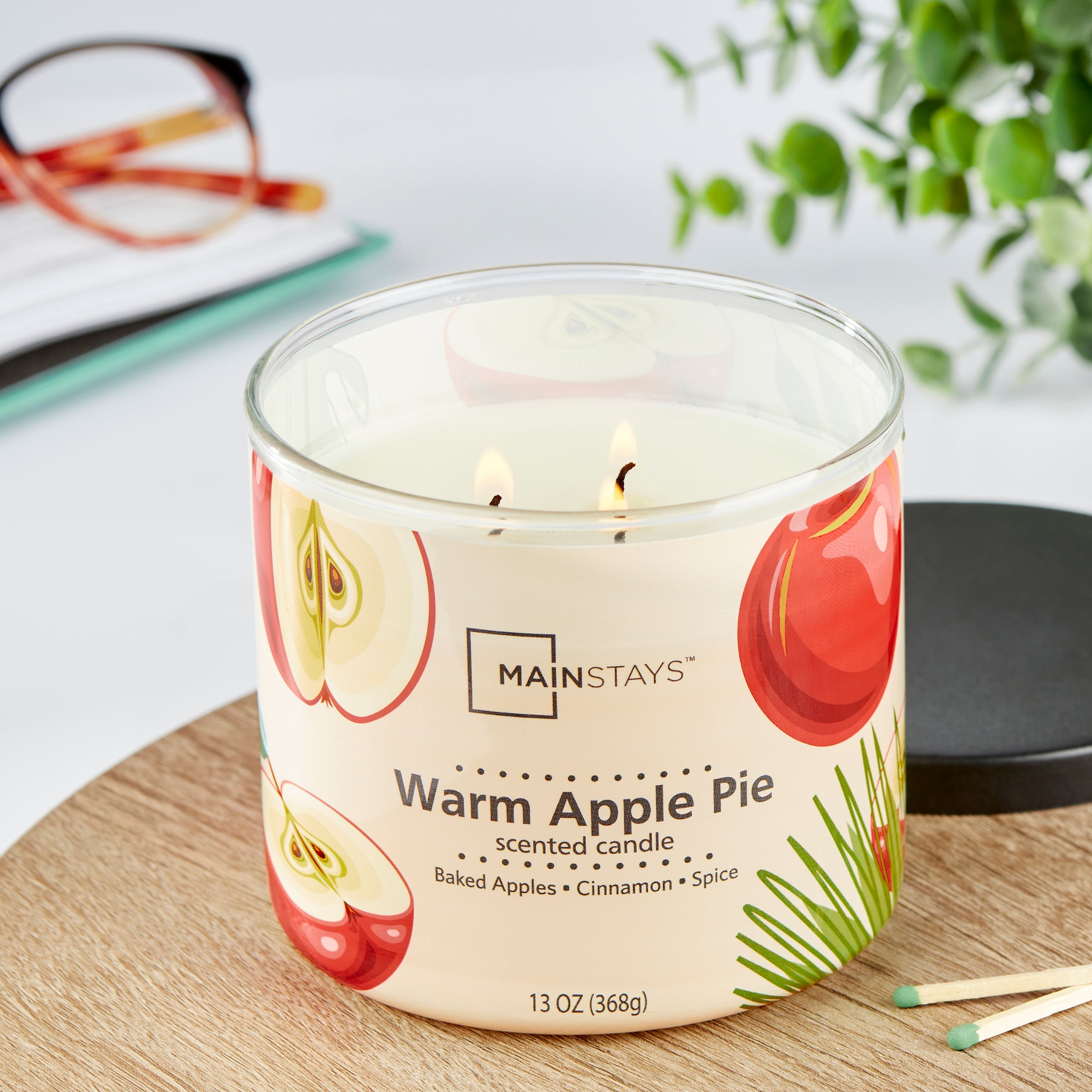 Mainstays 3 Wick Wrapped Candle Warm Apple Pie, 13 Ounce