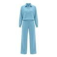 thumbnail image 7 of Floleo Women's Collared Button Front Top and Pants Set with Pockets Elastic Waist Long Sleeve Solid Color Loose Fit for Work Travel Home Daily Wear, 7 of 7