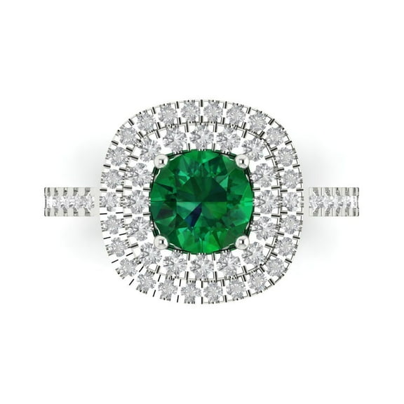 Solitaire with Accents Engagement Ring for Women - 1.615ct Simulated Emerald in 18K White Gold Promise Ring