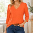 thumbnail image 2 of Dpjklzsn Women's Scallop V-Neck Top, Three-Quarter Sleeve Dressy Casual Blouse, 2 of 6
