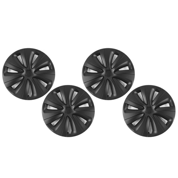 Ikon Motorsports 18" Wheel Covers Compatible With 2024-2025 Tesla Model 3 S Style Matte Black ABS Plastic Hub Caps Hubcap Whirlwind Shaped Cyclone Rim Skin Covers Replacement 4PCS