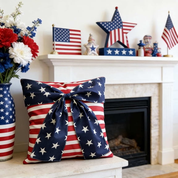 Cififendec 4th of July Pillowcase, Patriotic American Flag Throw Pillow Covers, Red White and Blue Stars and Stripes Square Decorative Pillowcase for Fesitival Decor