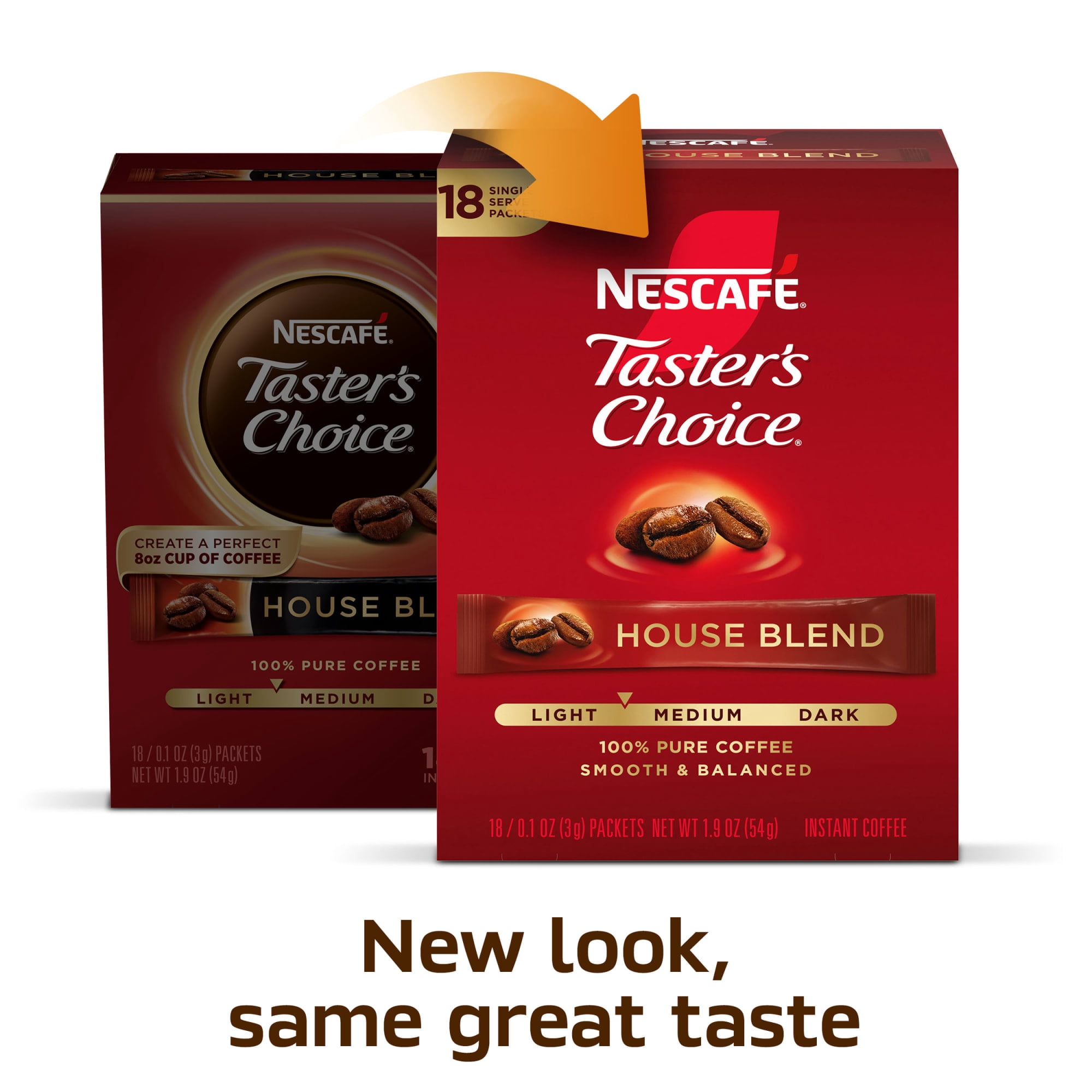 Nescafé Taster's Choice, Light Medium Roast Instant Coffee Packets, 144 Count (8 Boxes of 18)