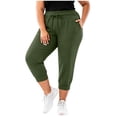 thumbnail image 4 of Womens Plus Capri Joggers High Waisted Workout Pants Casual Summer Lounge Cropped Athletic Sweatpants with Pockets for Running Yoga,Olive Green,L, 4 of 7