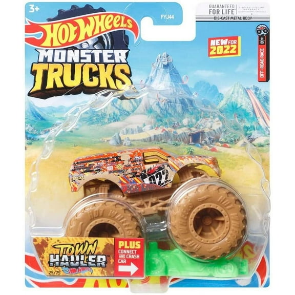 Hot Wheels Monster Trucks Town Hauler (Mud Tires) 1:64 Scale Includes Connect and Crash Car