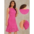 thumbnail image 2 of DARING DIVA Lace Cocktail Boat Neck Evening Sheath Dress XS Hot Pink, 2 of 6