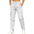 thumbnail image 2 of KIHOUT Womens Multi Pocket Cargo Pants High Waisted Straight Leg Solid Color Casual Hiking Pants with Flap Pockets Outdoor Trouser Slim Fit, 2 of 7