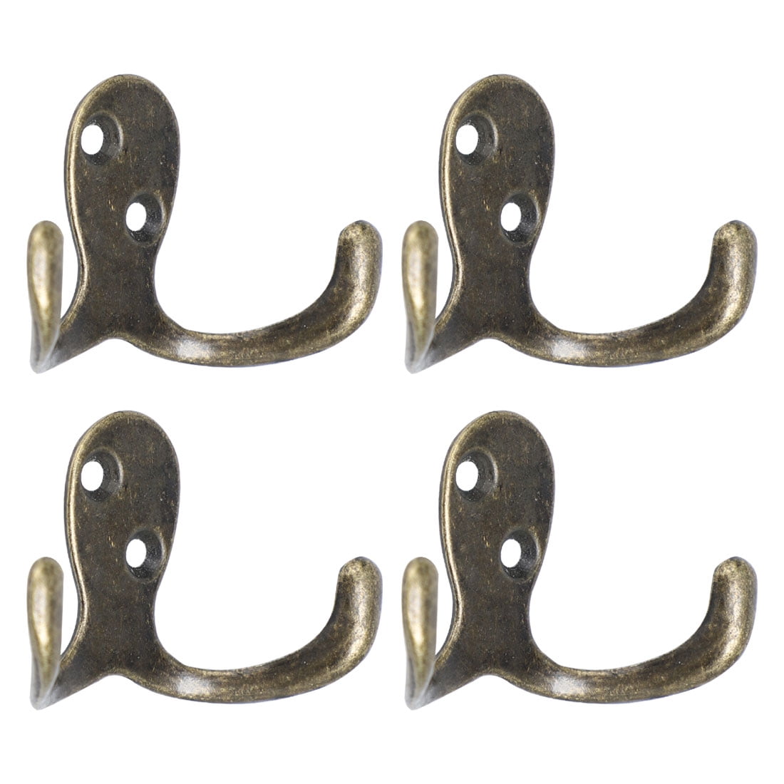 4pcs Dual Zinc Alloy Wall Hooks Robe Hooks DIY Cloth Closets Hangers w Screws Bathroom Home Storage Holder, Bronze Tone