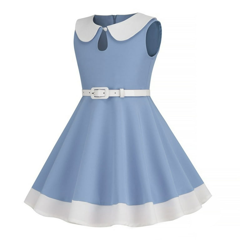 cute rockabilly dresses YUHGODO Retro 50s 60s Rockabilly Dress for Girls Cute Fashion Sleeveless Swing Dress Solid Lapel A-line Dress for Party Prom Resort, Infant Girl's,