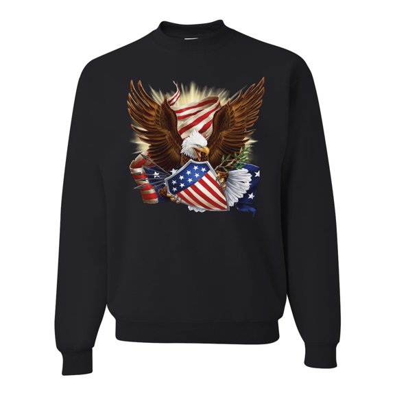 Eagle American Flag USA Pride Americana / American Pride Unisex Crewneck Graphic Sweatshirt, Black, Small