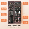 thumbnail image 5 of KFFKFF Lockable Jewelry Cabinet Armoire with Full-Length Mirror, 47-Inch Tall Organizer for Wall or Door Mount, LED Interior Lights and Velvet Lining, Brown, 5 of 9