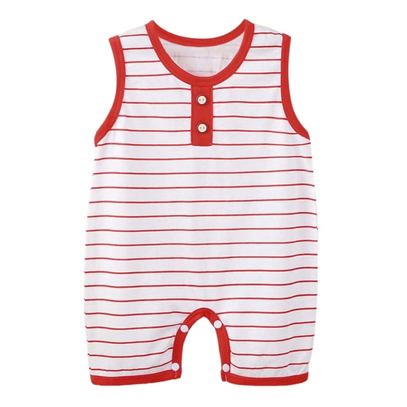 KPOPLK Toddler Baby Boy Overalls Romper Sleeveless Striped Jumpsuit Shorts Shortalls Summer Clothes(3-6 Months,Red)