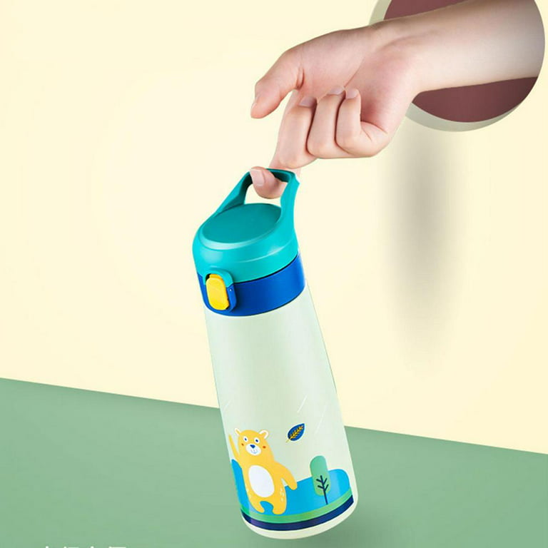 500 ML Cute Cartoon Straw Thermos Bottle Coffee Thermal Mug Stainless Steel  Insulation Cup Portable Handle