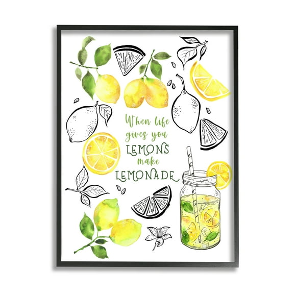 Stupell Industries Make Lemonade Kitchen Phrase Food & Beverage Painting Black Framed Art Print Wall Art, 11 x 14