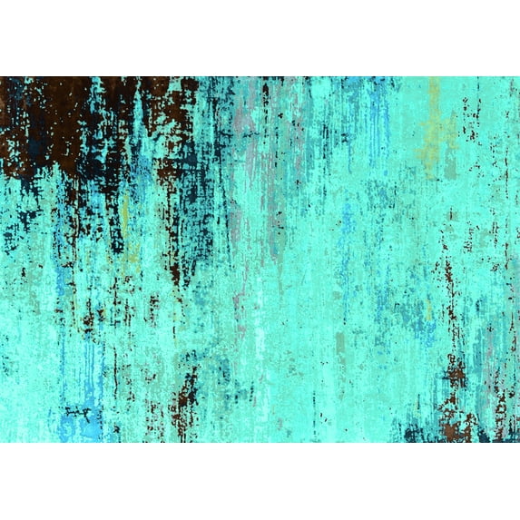 Ahgly Company Indoor Rectangle Oriental Turquoise Blue Industrial Area Rugs, 2' x 4'