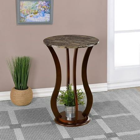Royard Oaktree Round End Table, Small Wood Side Table with Faux Marble Top, Vintage Accent Table with Round Base and Curved Legs for Foyer Office Small Spaces, Brown